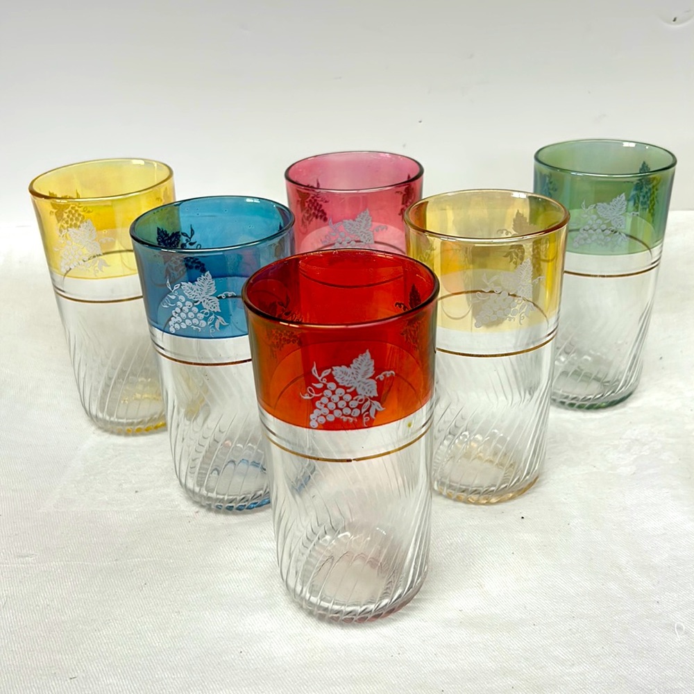 Vintage set on 6 Borgonovo Italy glass tumblers
